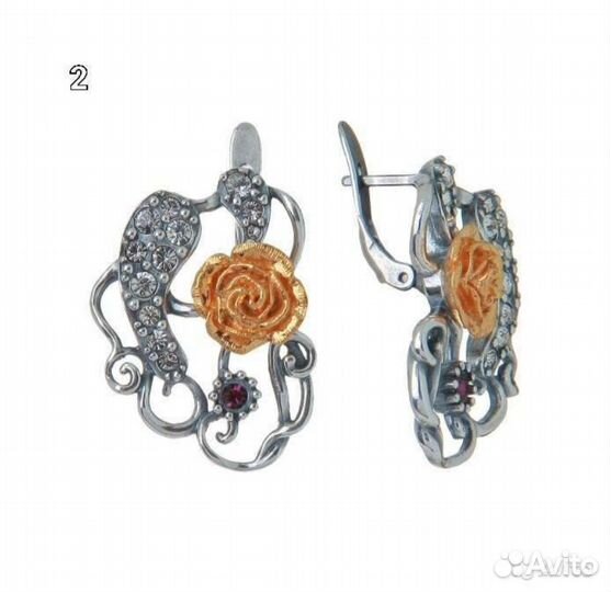 Серьги. Черненное серебро+Swarovski