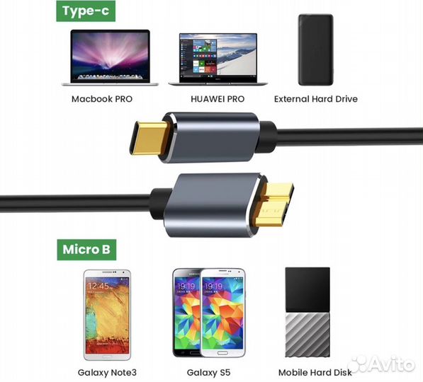 Кабель USB C to USB 3, micro B до 5Gb скорость
