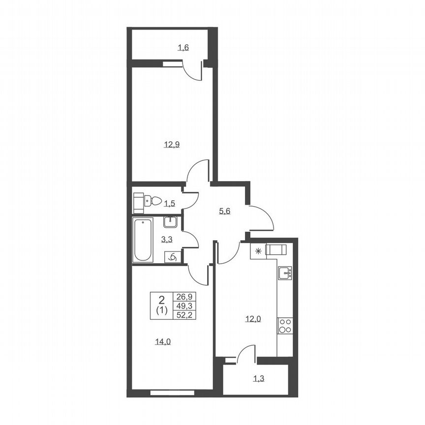 2-к. квартира, 52,2 м², 8/8 эт.