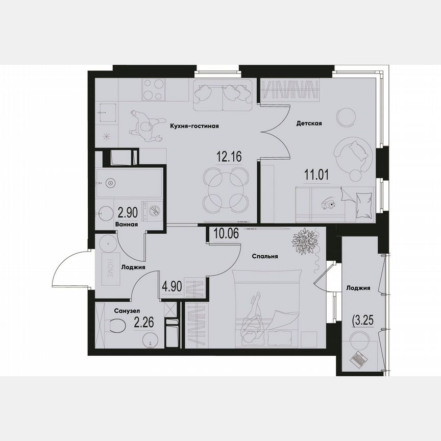 2-к. квартира, 45,6 м², 10/12 эт.