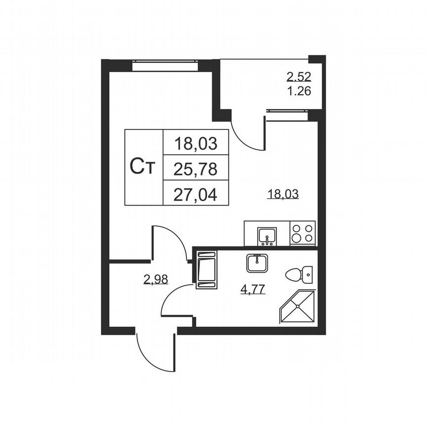 Квартира-студия, 27 м², 6/19 эт.