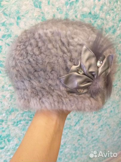 Шапка норковая вязаная женская