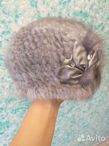 Шапка норковая вязаная женская