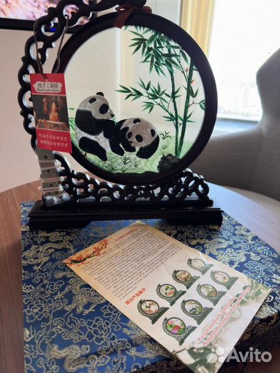 Вышивка Шу, панда ручной работы