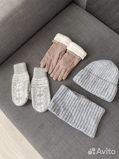 Зимняя шапка+снуд+варежки+перчатки
