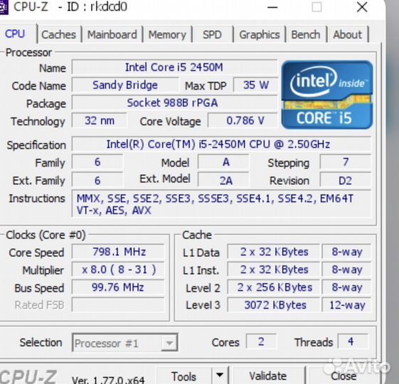 Intel core i5-2450m pga 988 для ноутбука