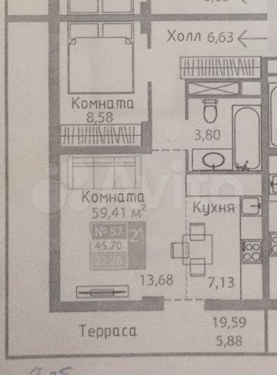 2-к. квартира, 59,4 м², 7/15 эт.