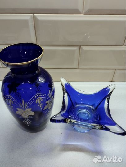 Ваза виноград лзхс. Конфетница Чехия. Кобальт