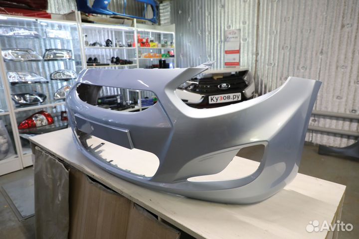 Бампер передний Хендай Солярис до 2014 голубой VEA