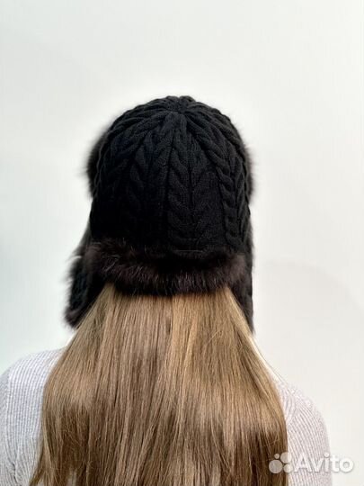 Шапка ушанка из куницы женская
