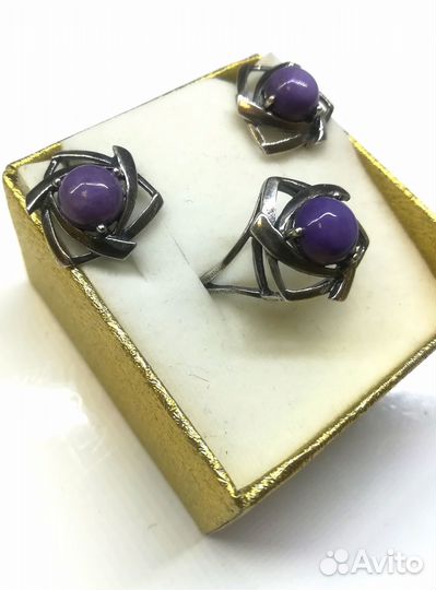 Комплект с чароитом Кольцо 17 разм.+ Серьги