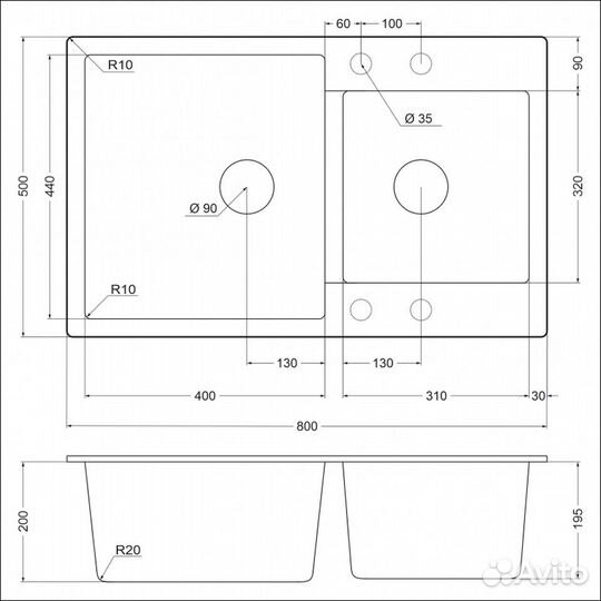 Кварцевая мойка emar EMQ-2800.Q Оникс