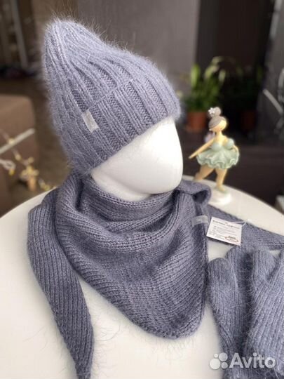 Шапка, бактус, варежки женские пух норки