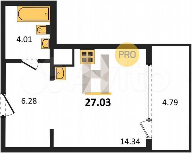 Квартира-студия, 27 м², 19/21 эт.