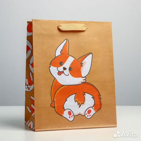 Пакет крафтовый вертикальный «Пёсик», MS 18 23 10