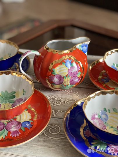 Красавица Дулево синяя и алая попредметно