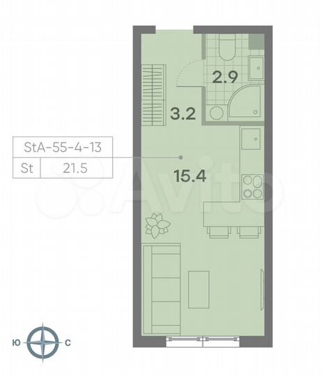 Квартира-студия, 21,5 м², 11/23 эт.
