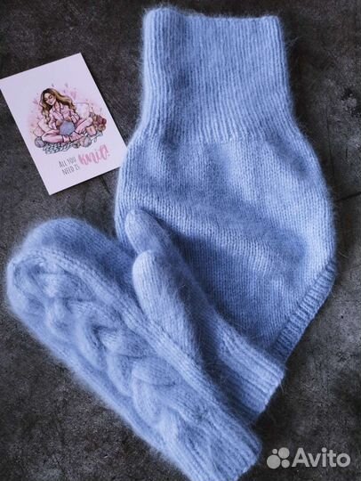 Шапка снуд варежки из пуха норки