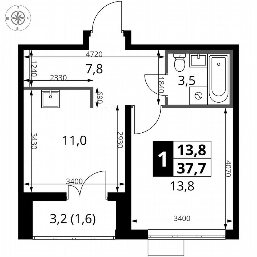 1-к. квартира, 37,7 м², 8/24 эт.