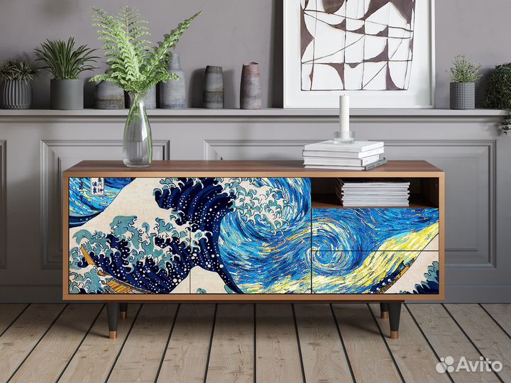 Тв-тумба T7 - Орех - The Great Wave off Kanagawa