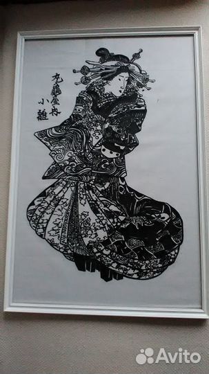 Картина на ткани-Японка(ручная работа)