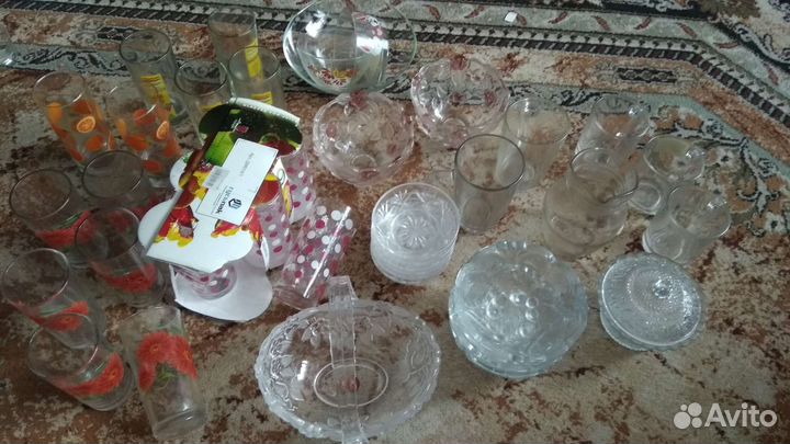 Посуда стекло разная стаканы, конфетницы