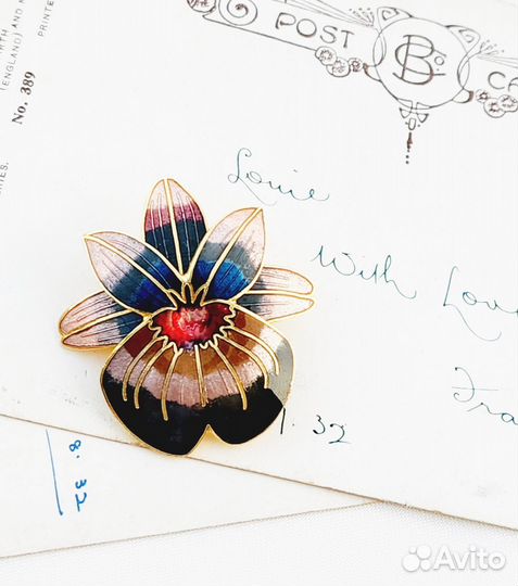 Брошь «Орхидея», клуазоне, Англия