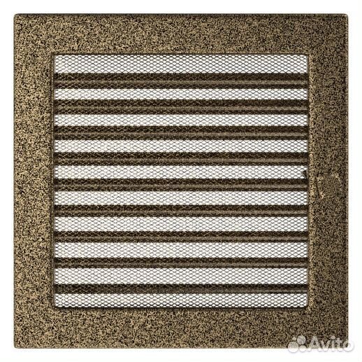 Вент решетка Kratki черная/золото с жалюзи 22 см 2