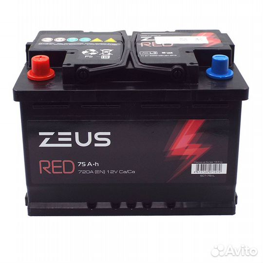 Аккумулятор для авто zeus RED 75 Ач п.п