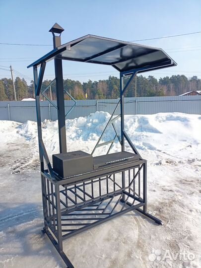 Мангал с печью под казан и крышей