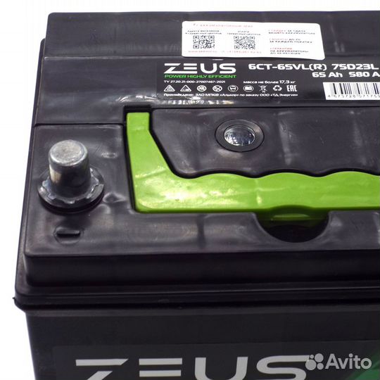 Аккумулятор zeus power Asia 75D23L 65 Ач о.п