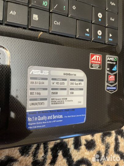 Ноутбук asus k40ab на запчасти