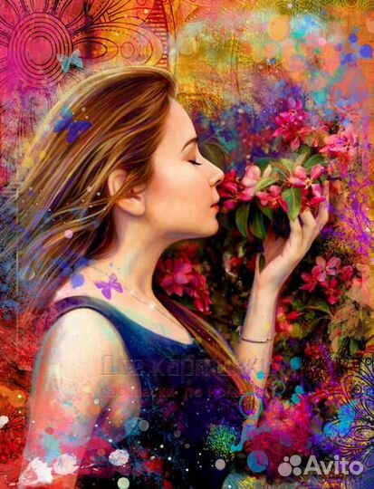 Картина по номерам 40x50 Милая девушка в цветах ро