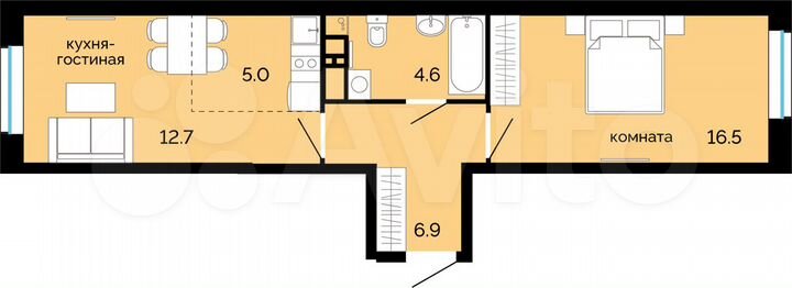 2-к. квартира, 45,7 м², 3/25 эт.