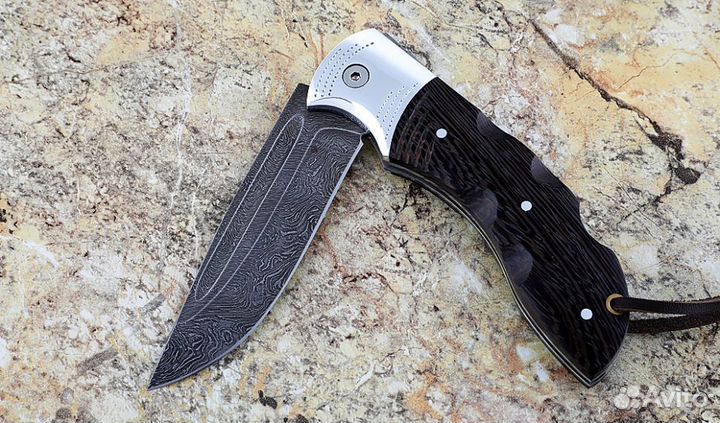 Складной нож Беркут, сталь дамаск, рукоять накладк