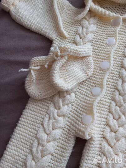 Детский вязаный комплект - комбинезон 68 74 80