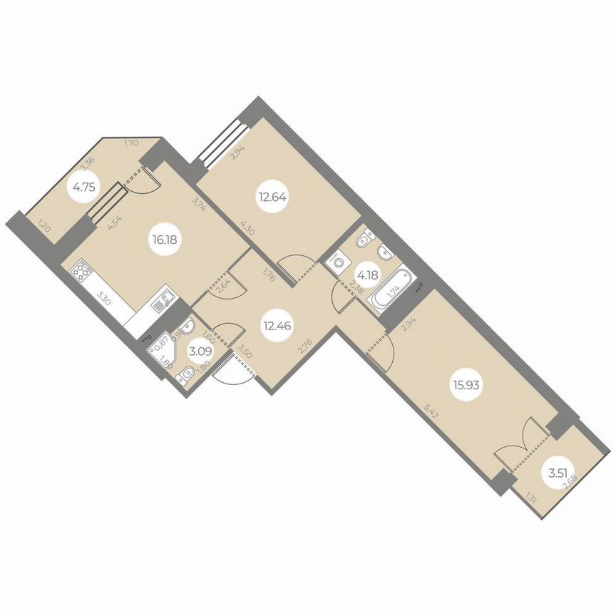 2-к. квартира, 68 м², 17/20 эт.