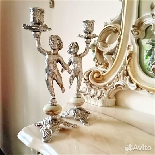 Антикварные подсвечники с Путти серебрение Италия