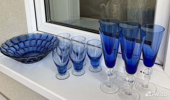 Фужеры Суздаль бокалы СССР кобальтовое стекло