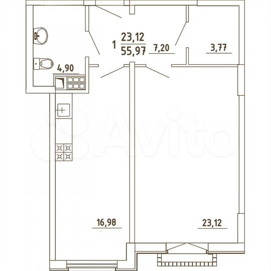 1-к. квартира, 56 м², 3/4 эт.
