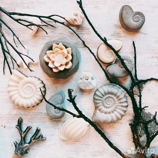 Бетонные фигуры, подставки, Будда, ракушки