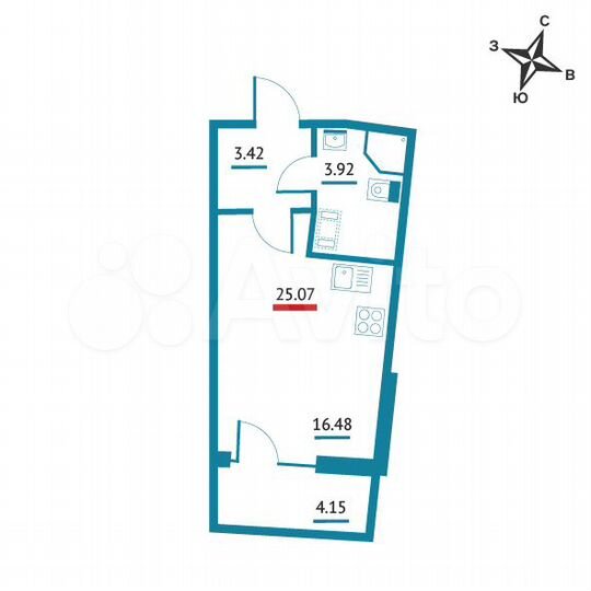 Квартира-студия, 25,1 м², 8/22 эт.