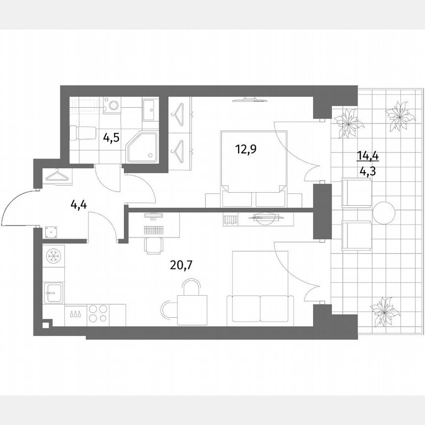 1-к. квартира, 46,8 м², 1/6 эт.