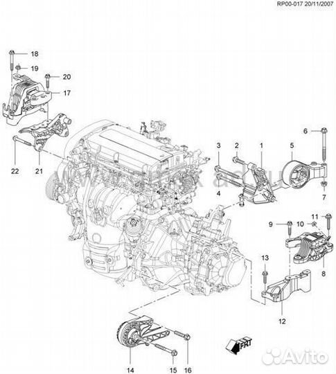 Опора двигателя задняя Шевроле Круз Опель Астра J