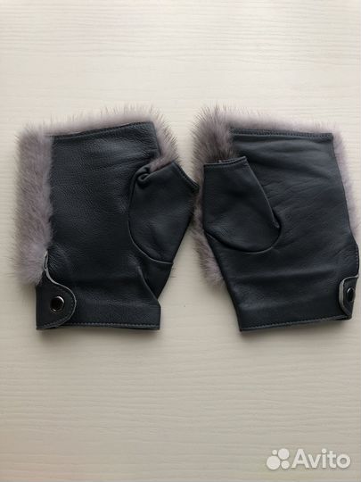Митенки кожаные с норкой
