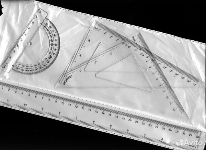 Набор линеек и уголков. 12 см, 17 см, 30 см