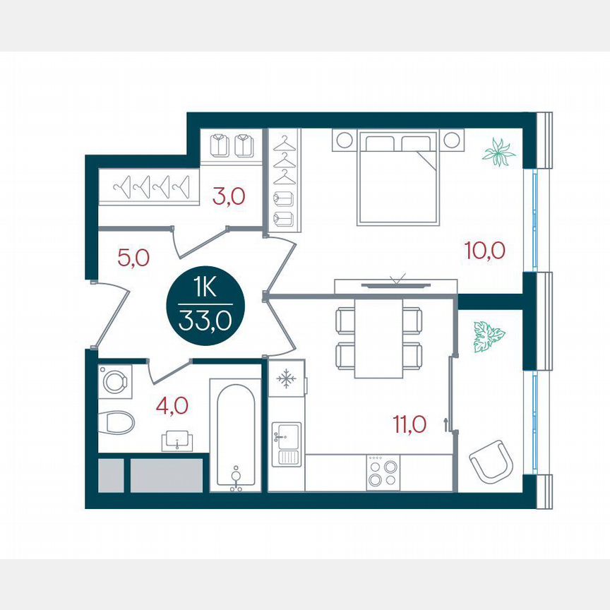 1-к. квартира, 33 м², 20/32 эт.