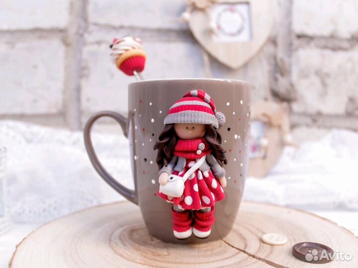 Куклы Тильда из полимерной глины. Декор кружки
