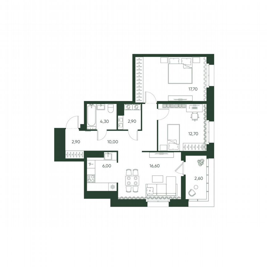 2-к. квартира, 75,7 м², 4/10 эт.