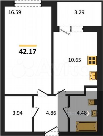 1-к. квартира, 42,2 м², 2/18 эт.